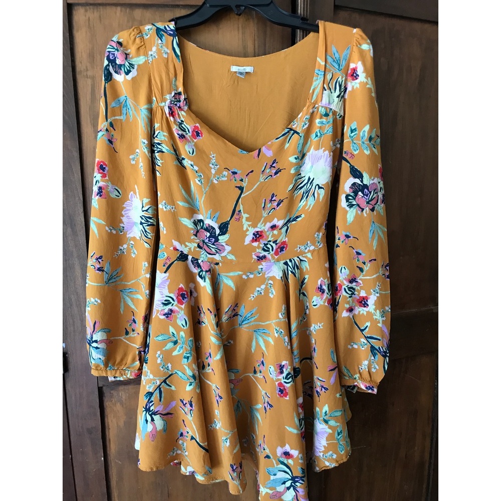 Urban Outfitters Ecote Mustard Floral Swing Dress